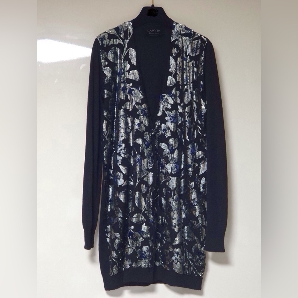 LANVIN AW 2009 Cardigan Metallic Floral Panel. Size L Excellent Condition
